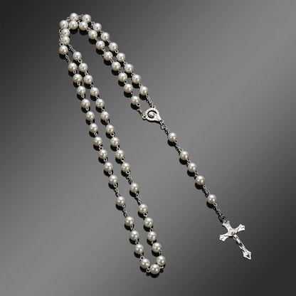 Rosary Beads Cross Necklace – Catholic Virgin Mary Pendant Chain Religious Jewelry Gift for Men & Women Prayer Charm