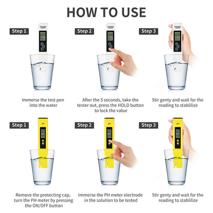TDS Meter Digital Water Tester - High Accuracy 0-14 PH, 0-9990ppm TDS & EC Meter with LCD for Aquariums & Filters