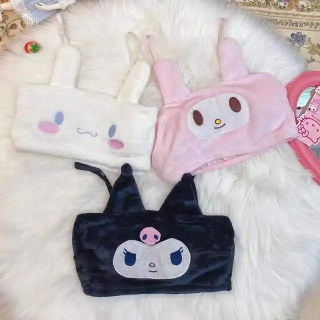 Sanrio Kuromi & My Melody Flannel Pajamas — Cartoon Suspender Shorts Set for Girls