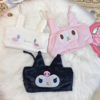 Sanrio Kuromi & My Melody Flannel Pajamas — Cartoon Suspender Shorts Set for Girls