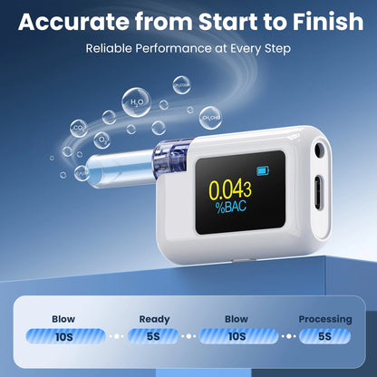 Professional Digital Breathalyzer - High-Accuracy Portable Alcohol Tester with LCD Screen & 8 Mouthpieces