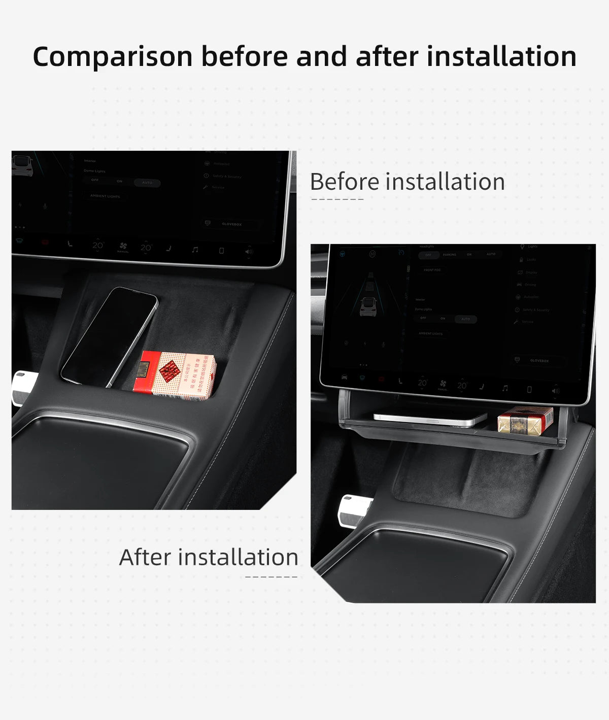 Hidden Storage Box Organizer – Under Screen Tray for Tesla Model Y 2024 & Model 3 2021-2022