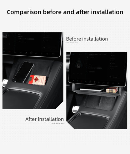 Hidden Storage Box Organizer – Under Screen Tray for Tesla Model Y 2024 & Model 3 2021-2022
