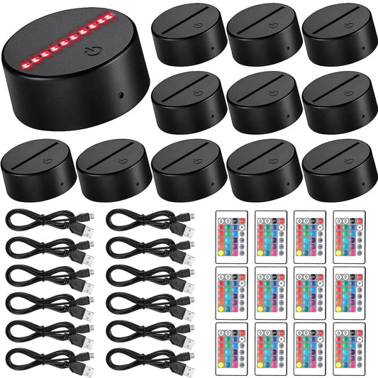 12 Pcs 3D Night LED Light Lamp Base – 16 Colors Decorative Display Stand with Remote & USB Cable for Acrylic, Resin, Glass