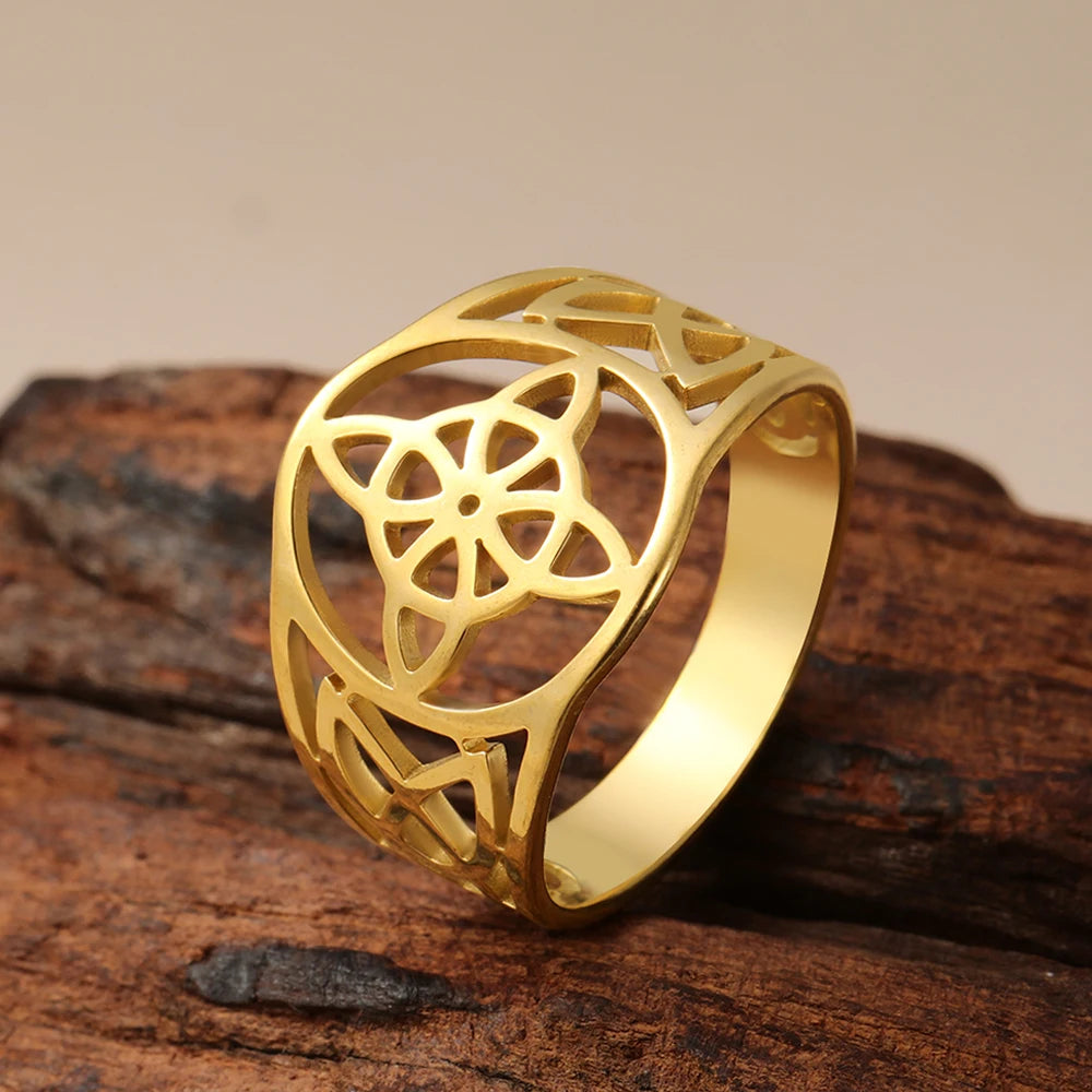 Witch Knot Stainless Steel Ring – Wiccan Celtic Knot Amulet, Good Luck & Protection Jewelry for Men & Women