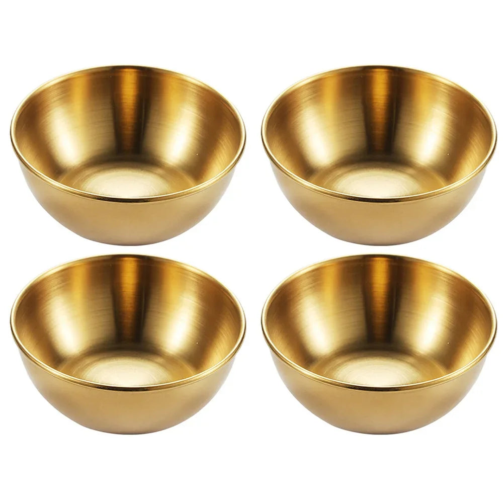 2PCS/4PCS Stainless Steel Golden Sauce Dishes – Appetizer & Seasoning Serving Tray Set for Kitchen Tableware