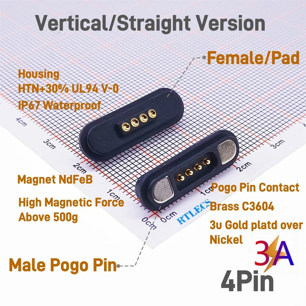 3A Magnetic Pogo Pin Connector - 2–11 Pin Spring-Loaded Male/Female Contact Strip, 2.2mm Pitch