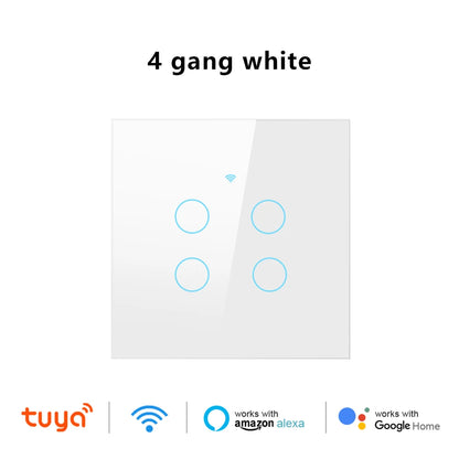 Tuya WiFi Smart Touch Light Switch - Wireless LED Control, No Neutral Wire Required, 1-4 Gang, Compatible with Alexa and Google Home