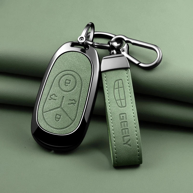Geely Car Key Case with Leather and Zinc Alloy - Protective Key Fob Cover for Starlight, EX2, GEOME, Galaxy and Discovery Youth Edition