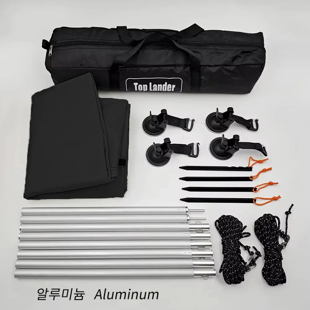 Manta Ray Car Side Awning – Black Coating Waterproof Tarp with Suction Cup Anchor for SUV Camping & Shade