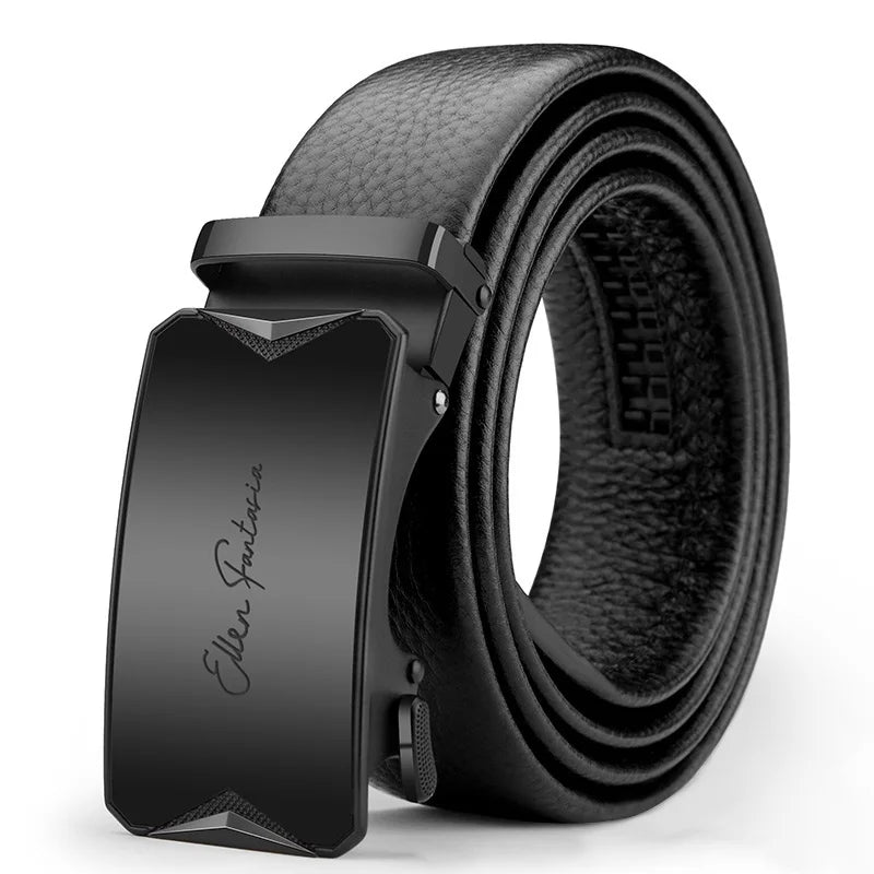 OYIFAN Men’s Genuine Leather Belt – Designer Alloy Buckle Automatic Ratchet Belt