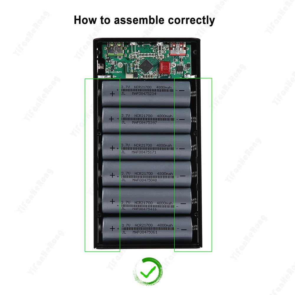 6x21700 Battery Charger Box – DIY Power Bank Holder with Dual USB & LED Light