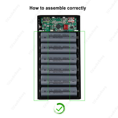 6x21700 Battery Charger Box – DIY Power Bank Holder with Dual USB & LED Light