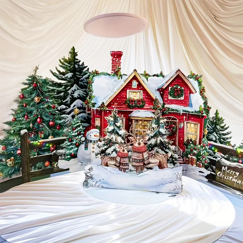 Pop-Up Christmas Card – Snowy Winter House with Gingerbread Design & Envelope Included