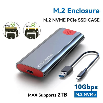 M2 SSD Case – M.2 NVMe SATA SSD Enclosure Adapter, 10Gbps USB 3.2 Gen2, USB-C External Enclosure, Supports M, B & B&M Keys