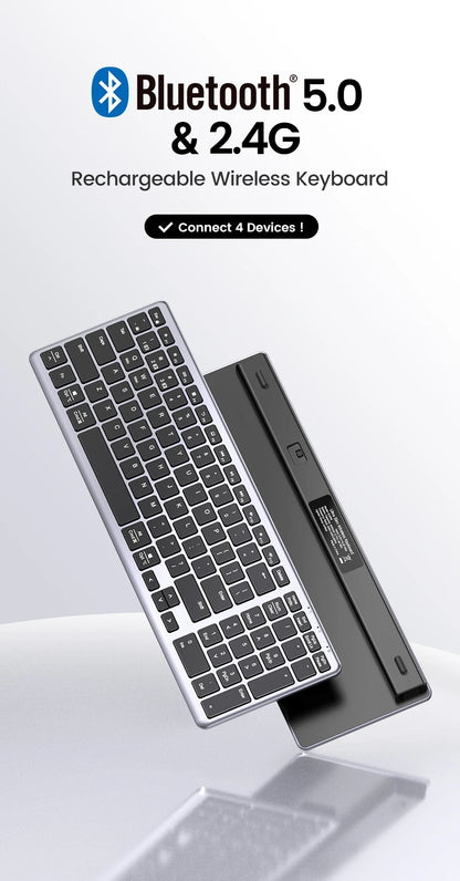 UGREEN Wireless Bluetooth 5.0 & 2.4G Keyboard – 99 Keycaps Russian/Korean/English, USB-C Rechargeable for MacBook, iPad, PC & Tablet