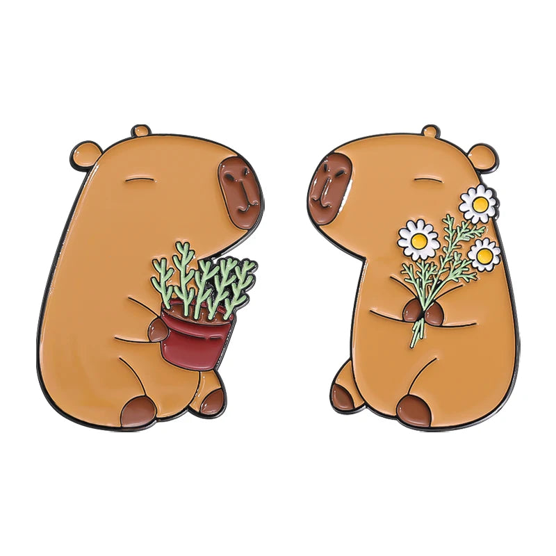 Capybara Hippo Enamel Pin Set - 3-6PCS Cute Cartoon Animal Brooch Lapel Badges for Gifts, Accessories & Collectors