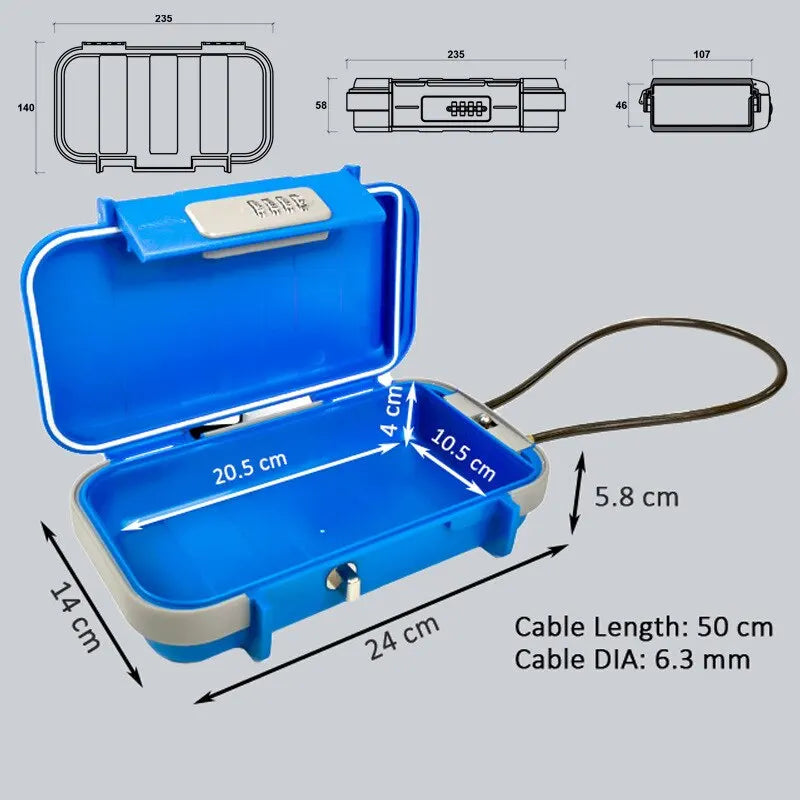 Portable Beach Storage Box – Creative Safe Box with 4-Digit Combination Lock & Steel Wire for Outdoor, Camp, Cycling, Swim Security