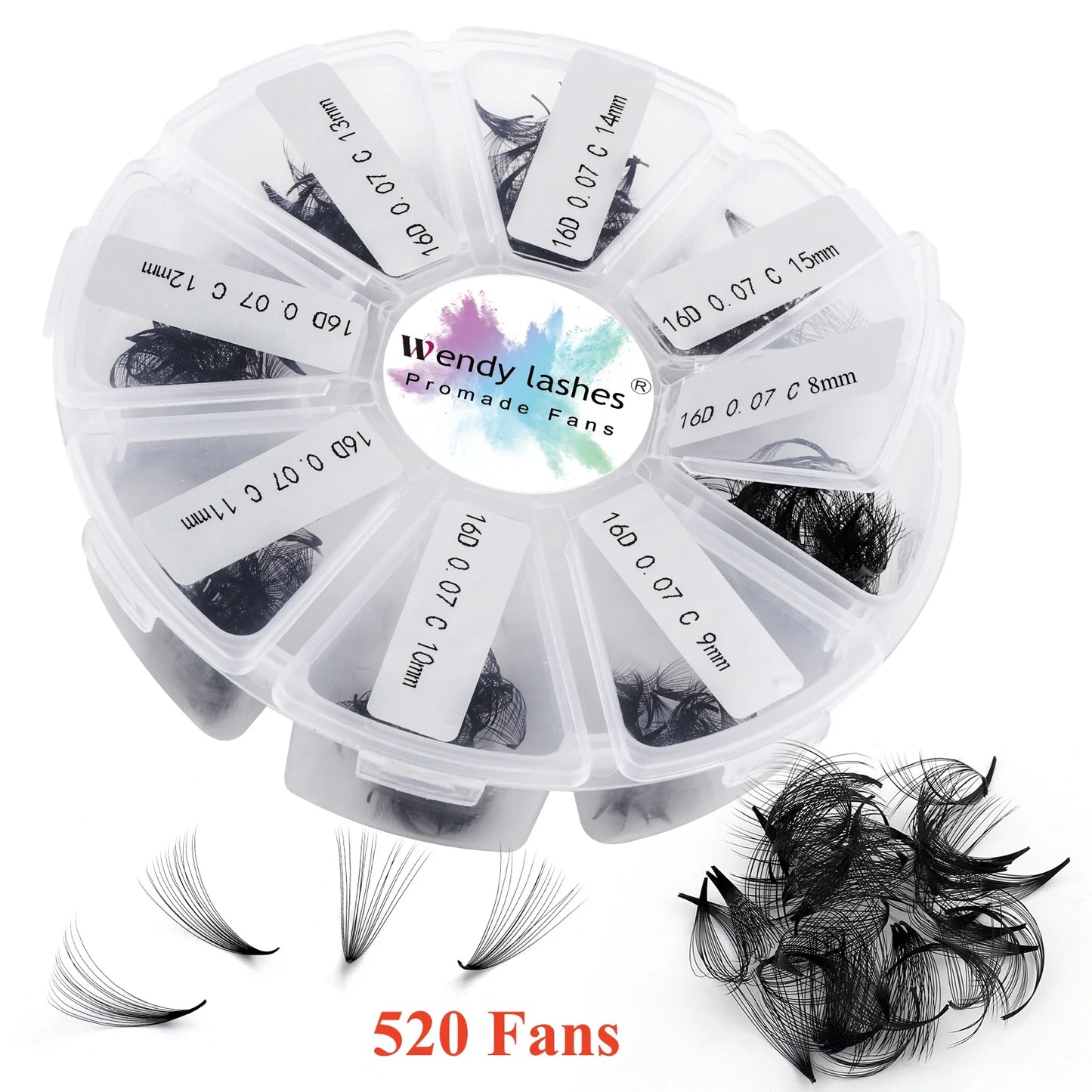 Wendy Lash Premade Volume Fans – 3D/5D/6D/10D/14D/16D Thin Root Eyelash Extensions, Sharp Pointy Stem, 520 Loose Lashes