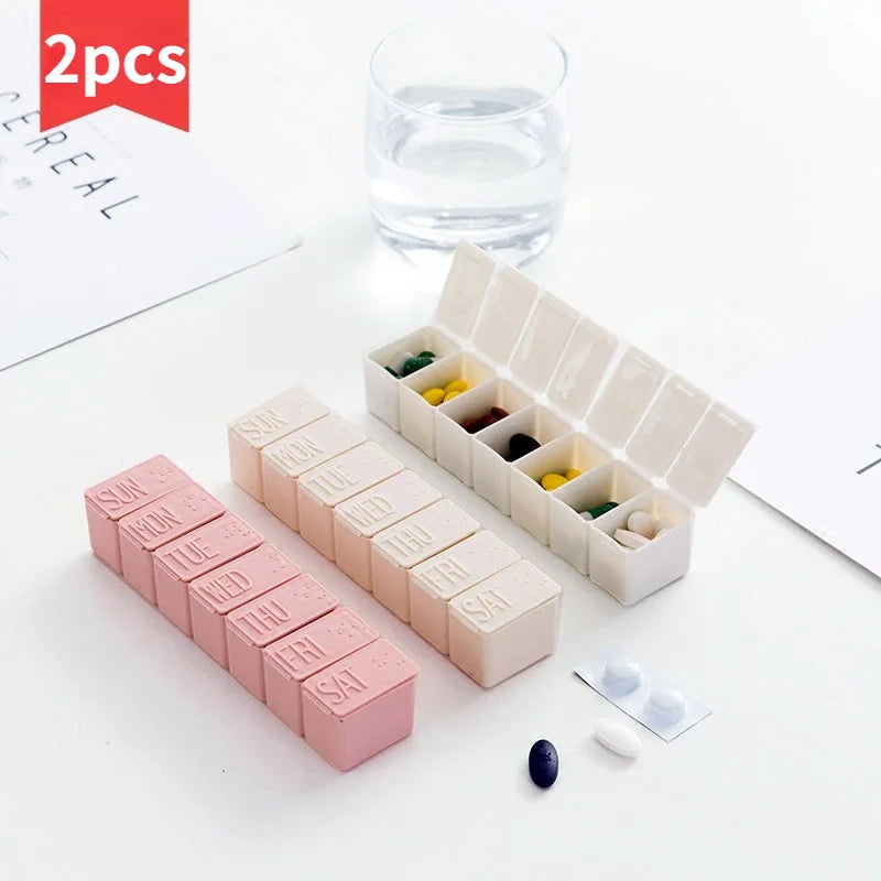 2Pcs/Set Travel Pill Box Holder – Weekly Medicine Organizer, Independent Lattice Tablet Dispenser Case