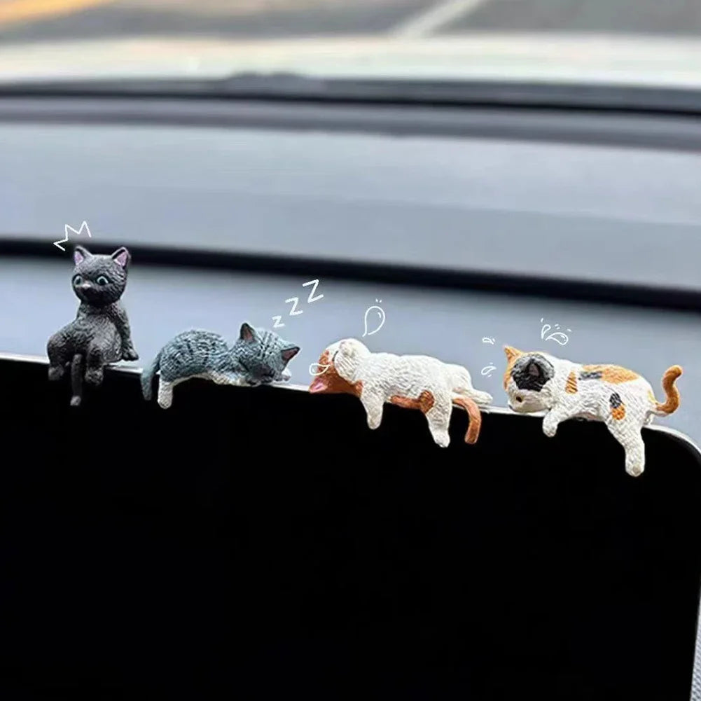 Cute Sleeping Cat Car Dashboard Ornament - Mini Cartoon Cat Decoration for Center Consoles and Navigation Screens