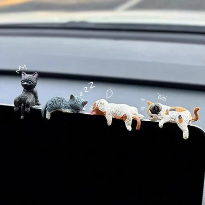 Cute Sleeping Cat Car Dashboard Ornament - Mini Cartoon Cat Decoration for Center Consoles and Navigation Screens