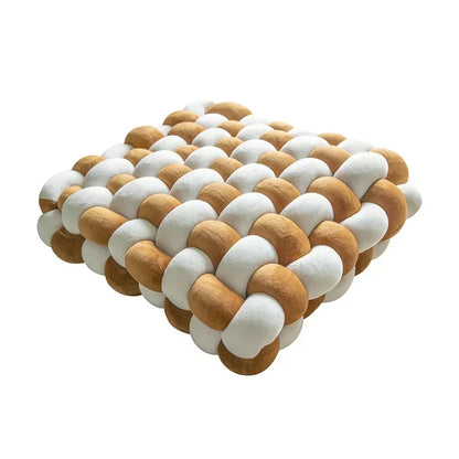 Knotted Square Cushion – Nordic Aesthetic Hand-Made Plush Pillow for Office Chair & Decorative Sleeping Back Support
