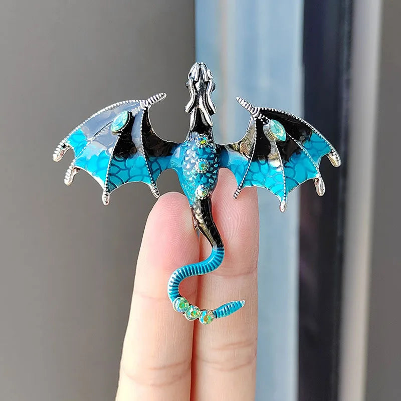 Rhinestone Dragon Enamel Brooch - Elegant Flying Dragon Lapel Pin for Men and Women, Suits, Parties, and Everyday Style