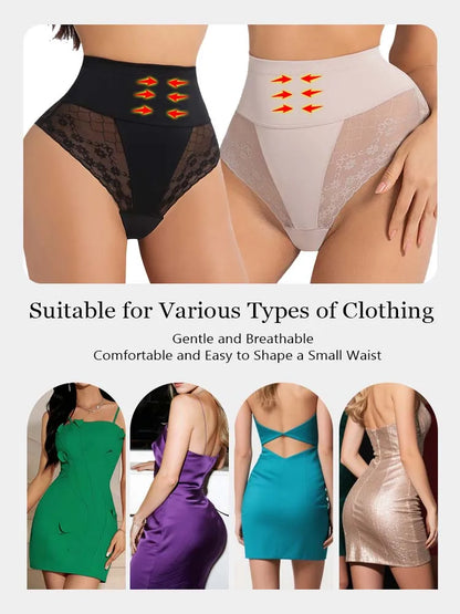 Women’s High-Waist Tummy Control Shapewear - Lace Slimming Body Shaper Briefs with Flat Belly Support and Thong Design