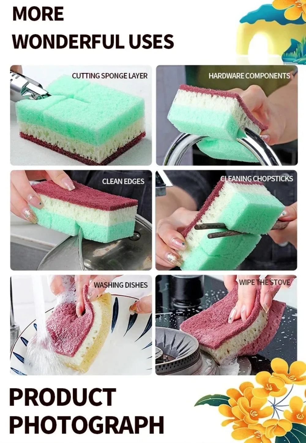 High-Density Sponge Cleaning Cloth — Non-Greasy Dishwashing & Kitchen Sponge for Pots, Bowls & Catering Use