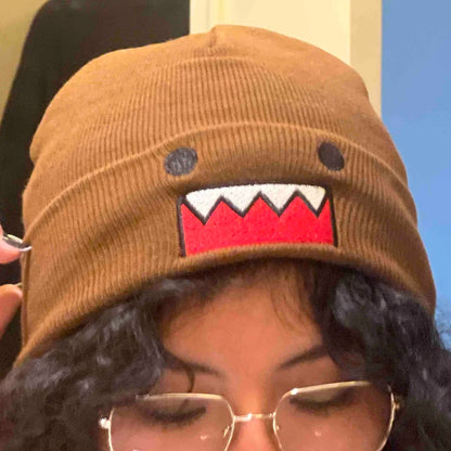 Domo-Kun Embroidered Knit Beanie - Warm Windproof Unisex Winter Hat with Casual Hip-Hop Style