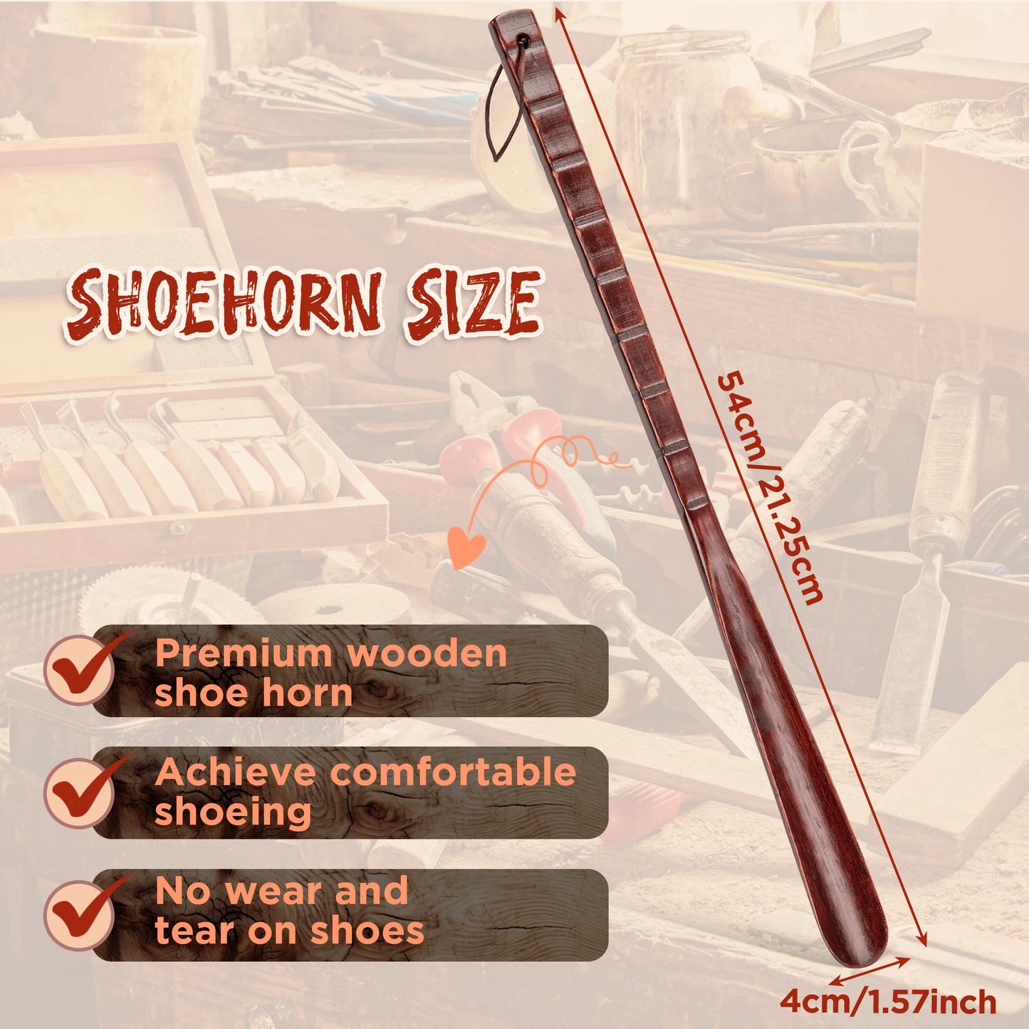 54cm Professional Wooden Shoe Horn – Durable Long Handle Shoehorn, Flexible Shoe Lifter for Seniors, Home Tool