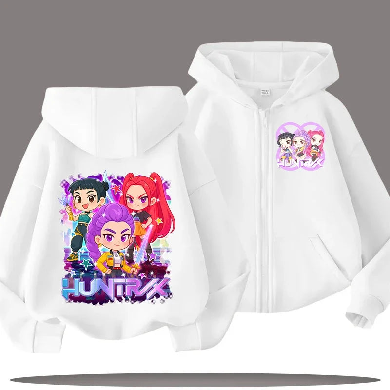 Funny Kpop Demon Hunters Zip-Up Sweatshirt – Kids Hoodie for Girls & Boys, Casual Zipper Hoody Top