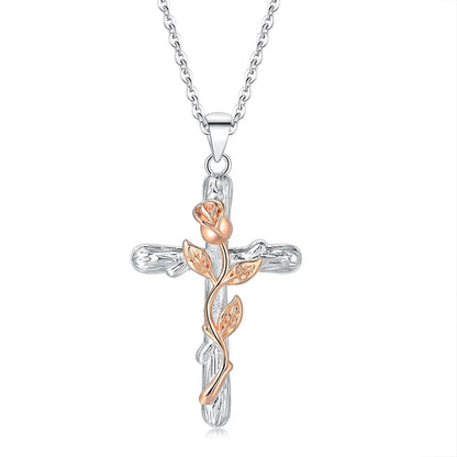 Heart Cross Pendant Necklace for Women – Double Color Aesthetic Choker Chain with Cross Design, Stainless Steel Christmas Gift Jewelry N231