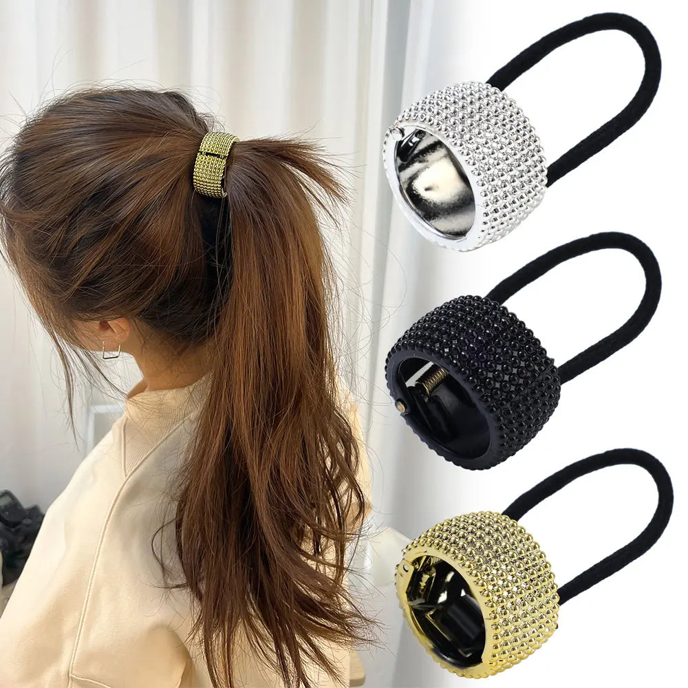 Vintage Metal Ponytail Holder Buckle - Women's Elastic Clip Hair Rope, Fashionable Round Hair Ties Rings - Stylish Headwear Accessory