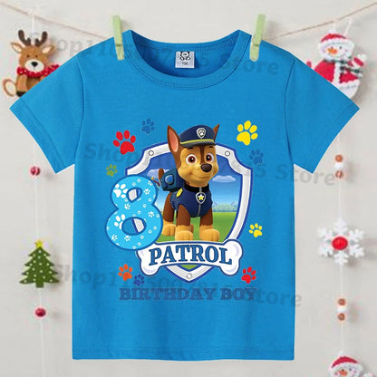 Paw Patrol Boys Blue T-Shirt – Cartoon Anime Summer Short Sleeve Kids Fashion Clothing Birthday Gift Top