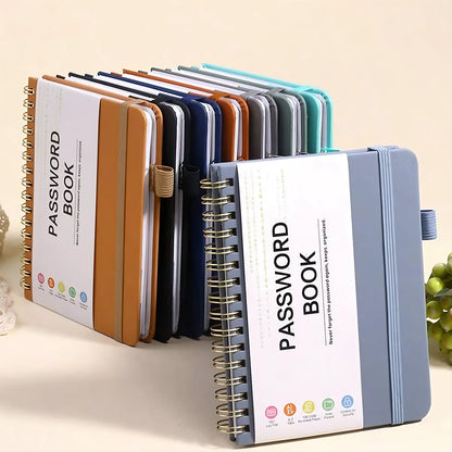 A6 Password Book with PP Coil – English Address & Password Organizer, Thick Horizontal Notebook for Office Use