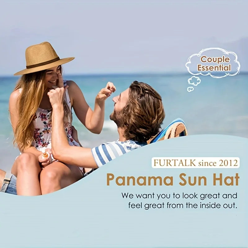 Unisex Straw Fedora Hat - Summer Beach Ribbon Jazz Style Sun Hat for Men & Women