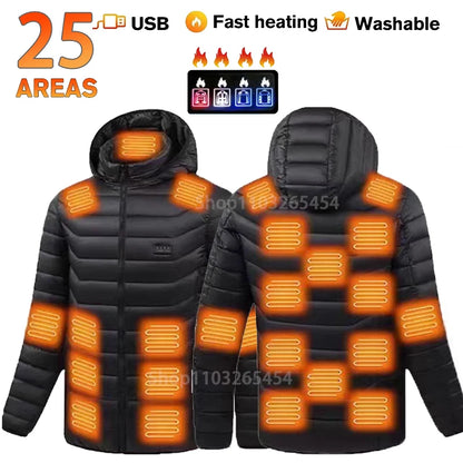 31-Zone Smart USB Heated Jacket for Men & Women – Waterproof Polyester Thermal Coat for Winter, Skiing, and Outdoor Activities
