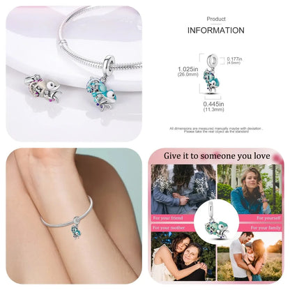 MULA Chameleon Silver-Plated Charm with Color-Changing Crystal Ball - DIY Snake Chain Bracelet Jewelry Gift for Women