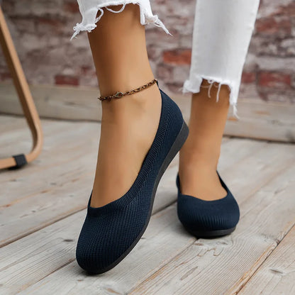 Women’s Round Toe Knit Flats – Comfortable Slip-On Ballet Shoes, Casual Office Moccasins & Plus Size Boat Shoes
