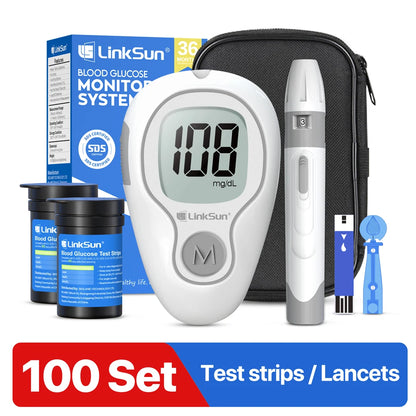LinkSun G-425-3 Blood Glucose Meter Kit - No-Code Diabetes Tester with 10, 50 or 100 Test Strips