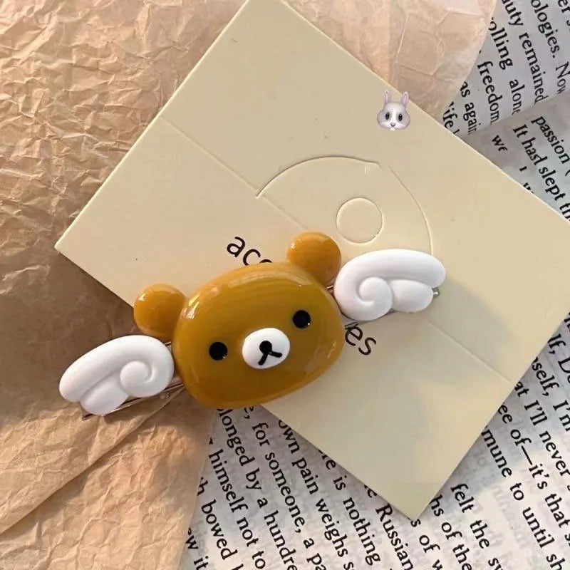 Kawaii Rilakkuma Hair Clip - Cute Cartoon Bangs Side Barrette Wave Point BB Clip Angel Wing Style Birthday Gift