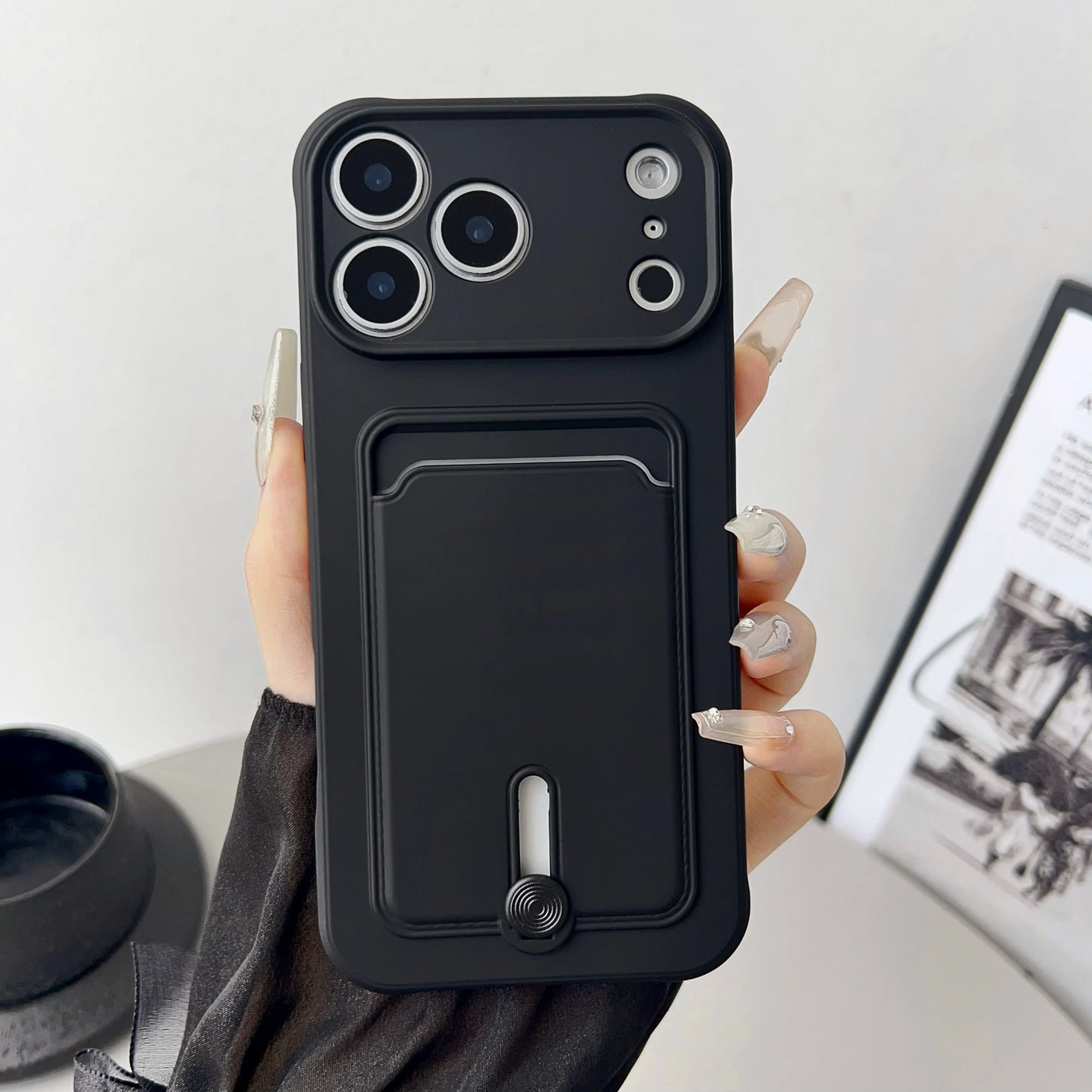 Push Card Wallet Phone Case with Card Slot Holder, Soft TPU Credit Card Cover for iPhone 17, 16, 15, 14, 13, 12, 11 Pro Max, Air, Plus & Mini
