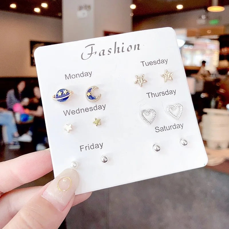 S925 Silver Stud Earrings Set - Simple Cute Mini Earrings for Women Girls Exquisite Jewelry Gift Wholesale