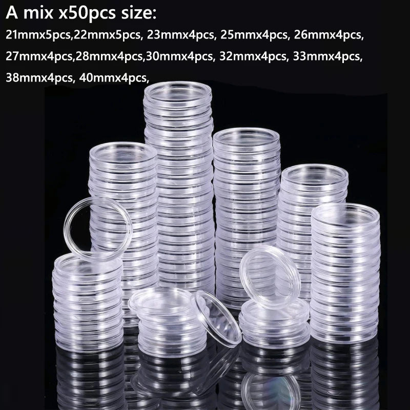 10/25pc Transparent Plastic Coin Capsules – 21-45mm Coin Storage and Collecting Case Holder