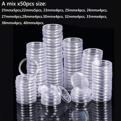 10/25pc Transparent Plastic Coin Capsules – 21-45mm Coin Storage and Collecting Case Holder