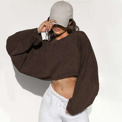 Women’s Sports Crop Top – Long Sleeve Gym & Yoga Workout Fitness Shirt