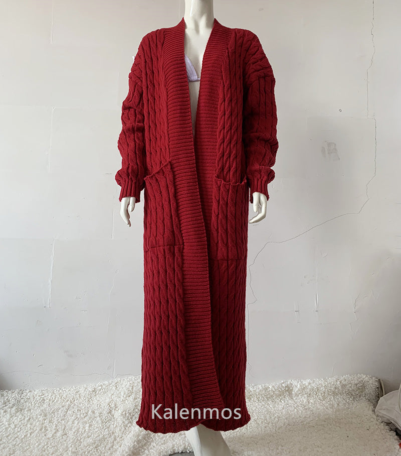 Knit Cardigan for Women – Long Green Crochet Jacket, Loose Long Sleeve Autumn/Spring Winter Sweater, 2023 Warm Jumper Coat