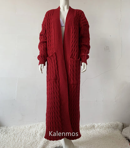 Knit Cardigan for Women – Long Green Crochet Jacket, Loose Long Sleeve Autumn/Spring Winter Sweater, 2023 Warm Jumper Coat